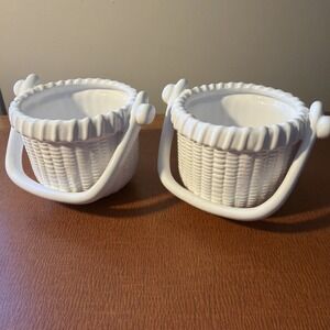 Nantucket Home Ceramic Pottery Nantucket Basket White Set Of 2
